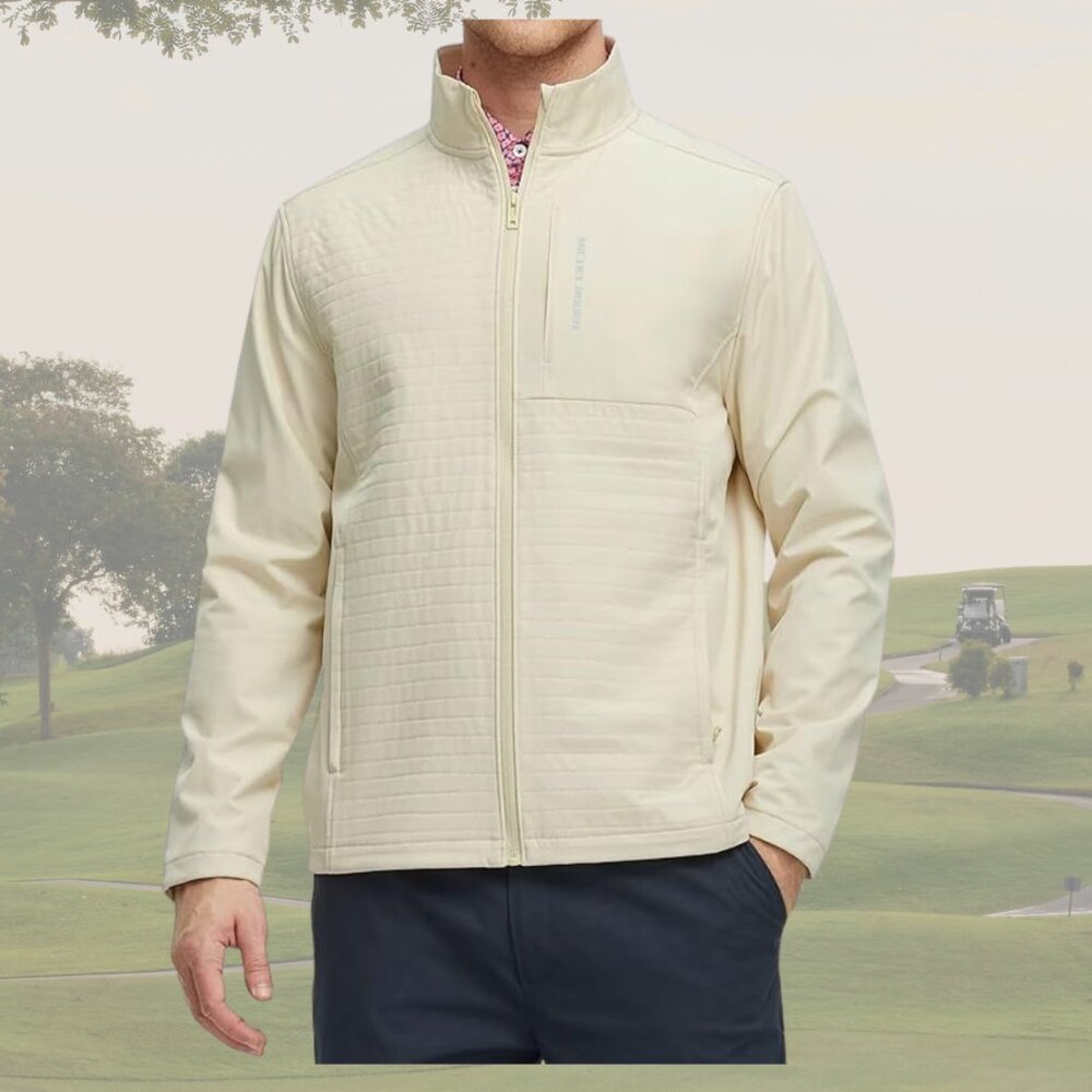 NWT - Michel Rouen Men's Golf Jacket Water Resistant Windbreaker - Light Khaki